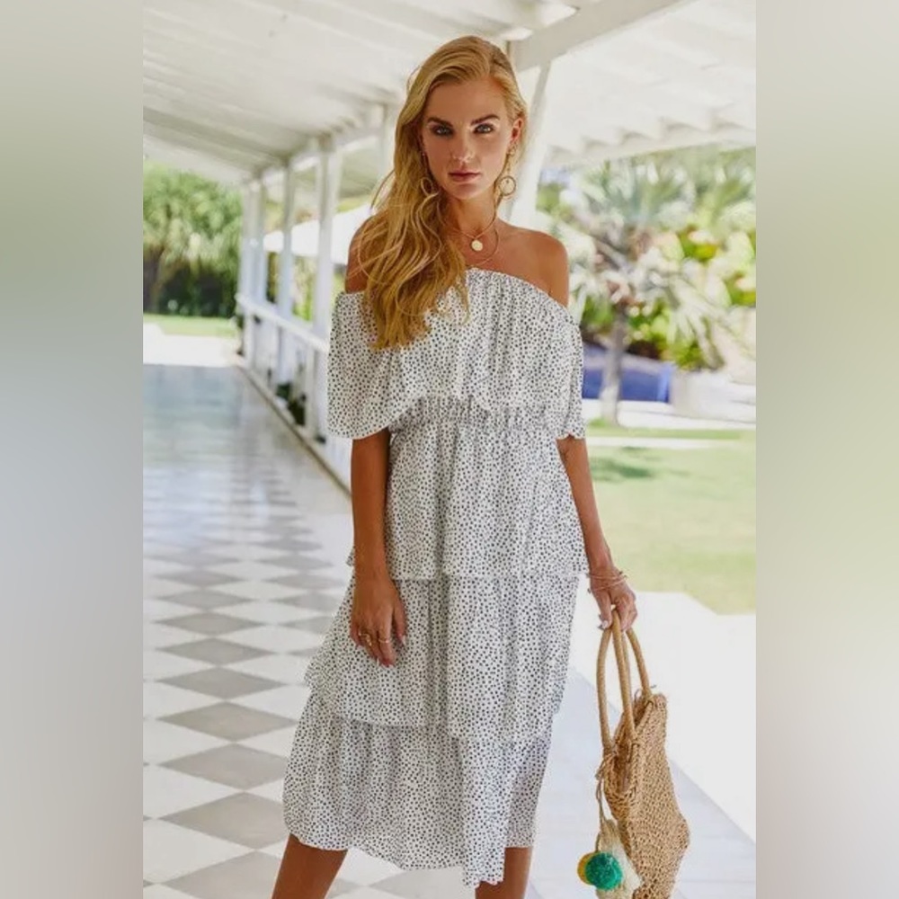 Off Shoulder Ruffle Drawstring Dress - Picture 3 of 4